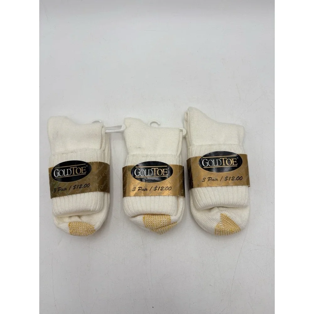 Gold‎ Toe Bermuda Crew Socks Womens 9-11 White Cotton Lot of 3 NWT USA